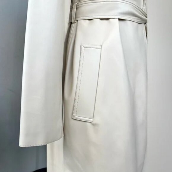 NEW! $90 ZARA Vegan Leather TRENCH COAT Midi Length Ivory Size XL 16 18 Lined - Picture 4 of 6